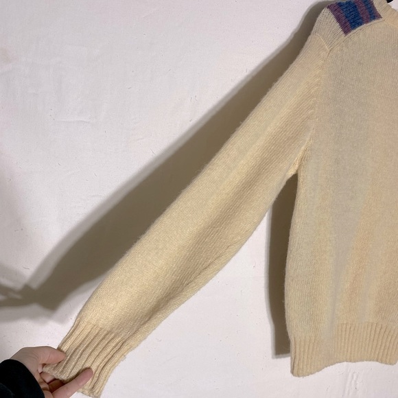 Vintage Wolsey Cream Purple Blue Wool Knit Pullover V Neck Sweater S - Picture 7 of 14
